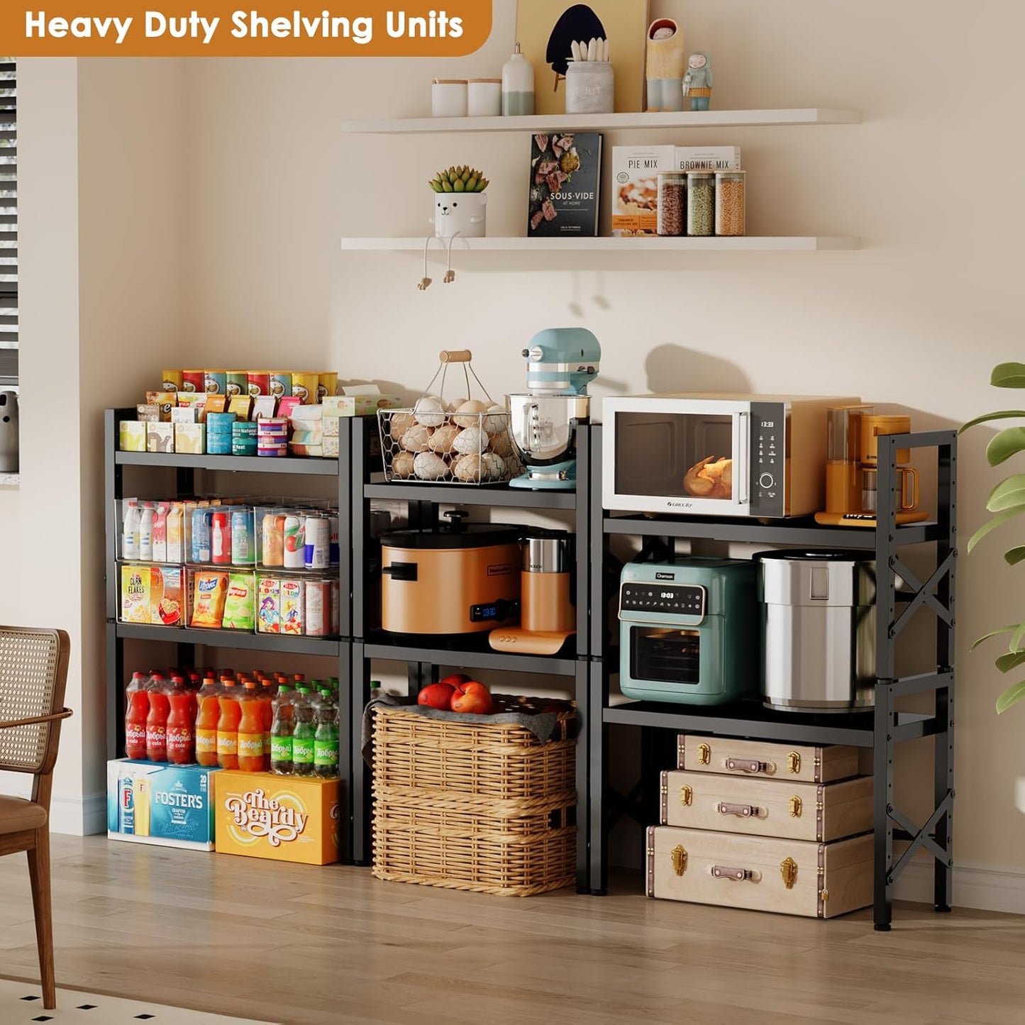Expandable Pantry Shelves, 17-28 Inch Adjustable Kitchen Storage Shelf Organizer