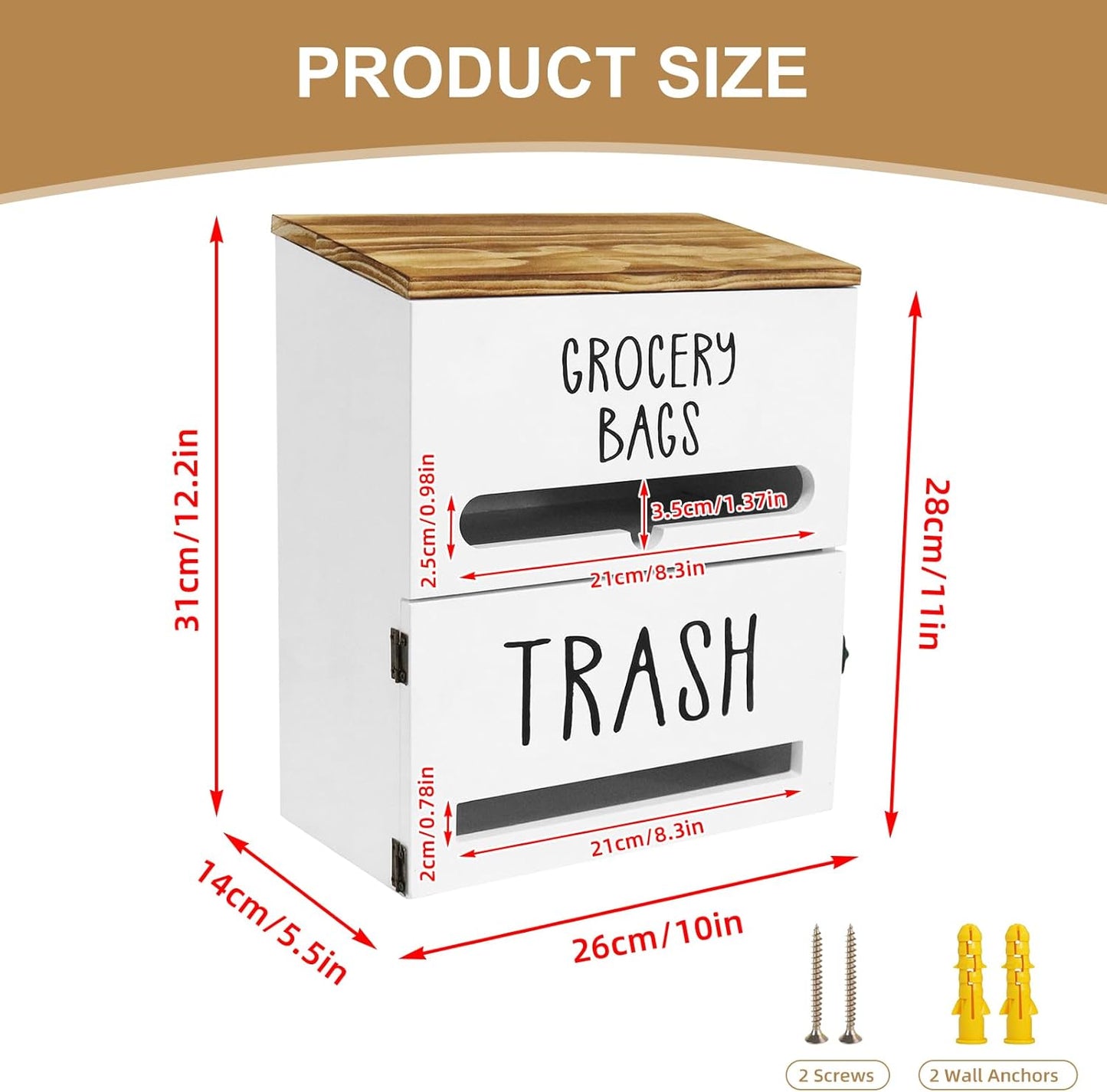 2 in 1 Trash Bag Dispenser, Double Wall Mounted,Wood Trash Bag Holder, used in kitchen, garage