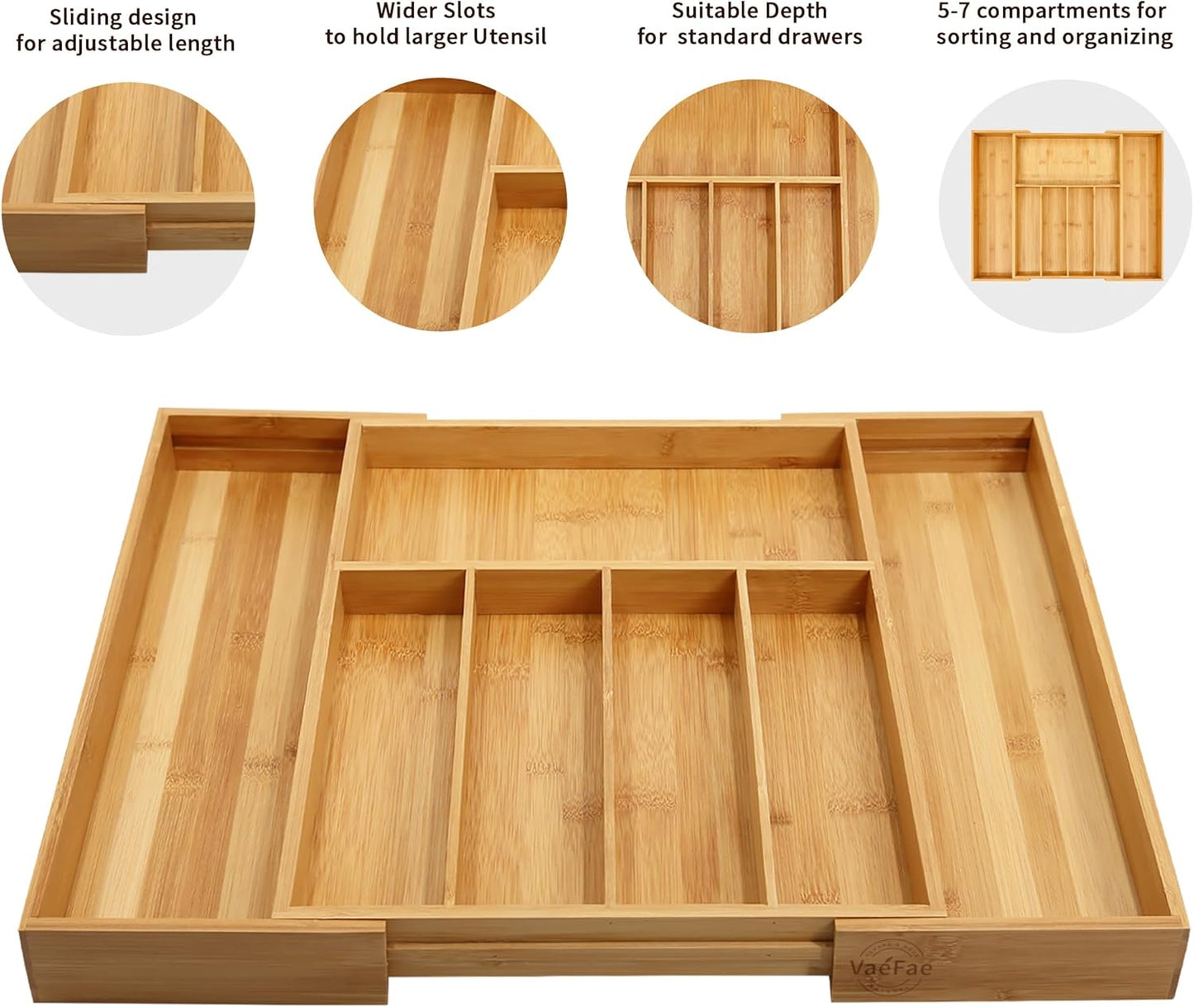 Premium Bamboo Drawer Organizer, Expandable Silverware Drawer Organizer