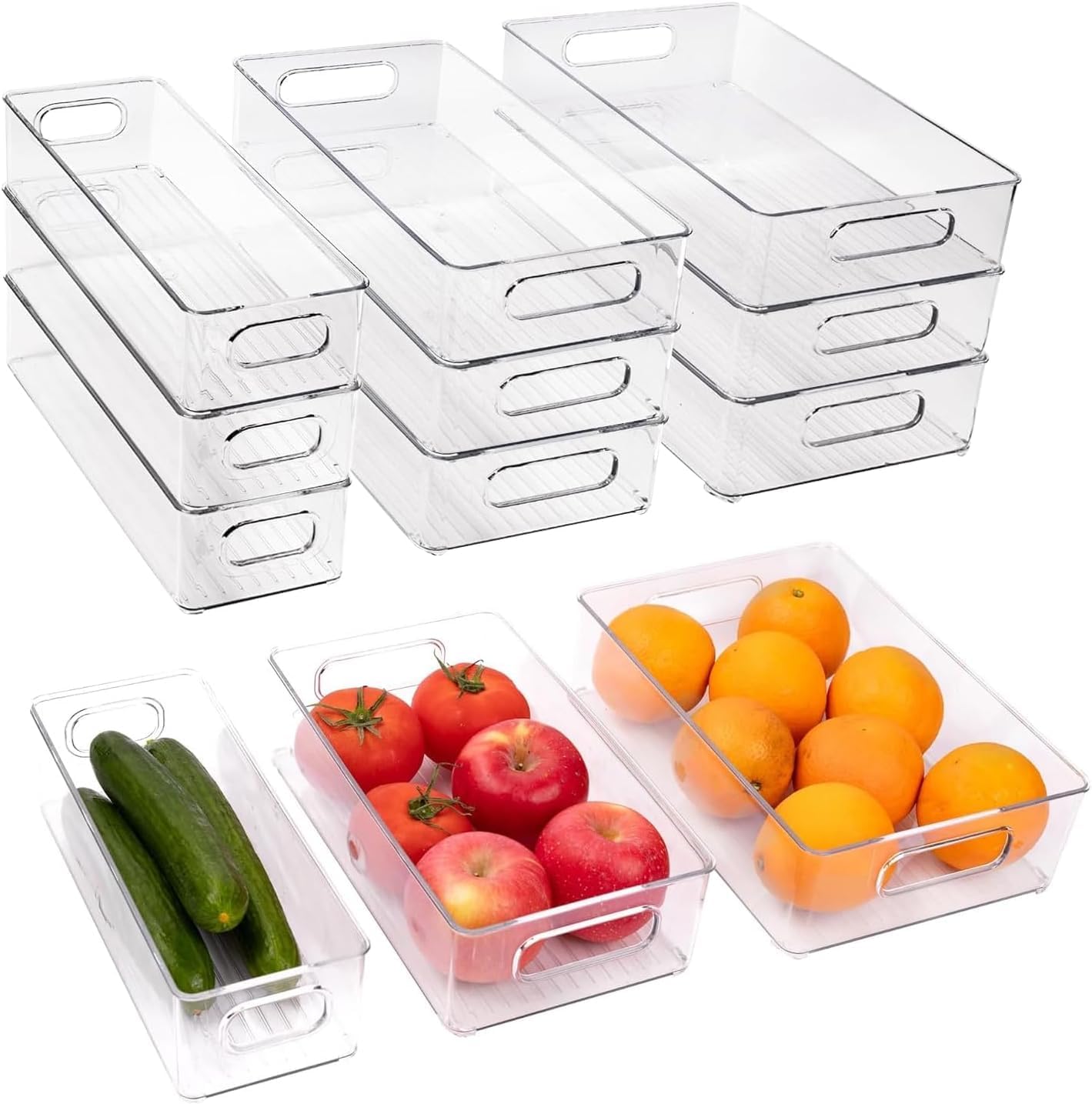 9 Pack Refrigerator Organizer Bins,3 Sizes Clear Pantry Storage with Handles for Fridge, Freezer