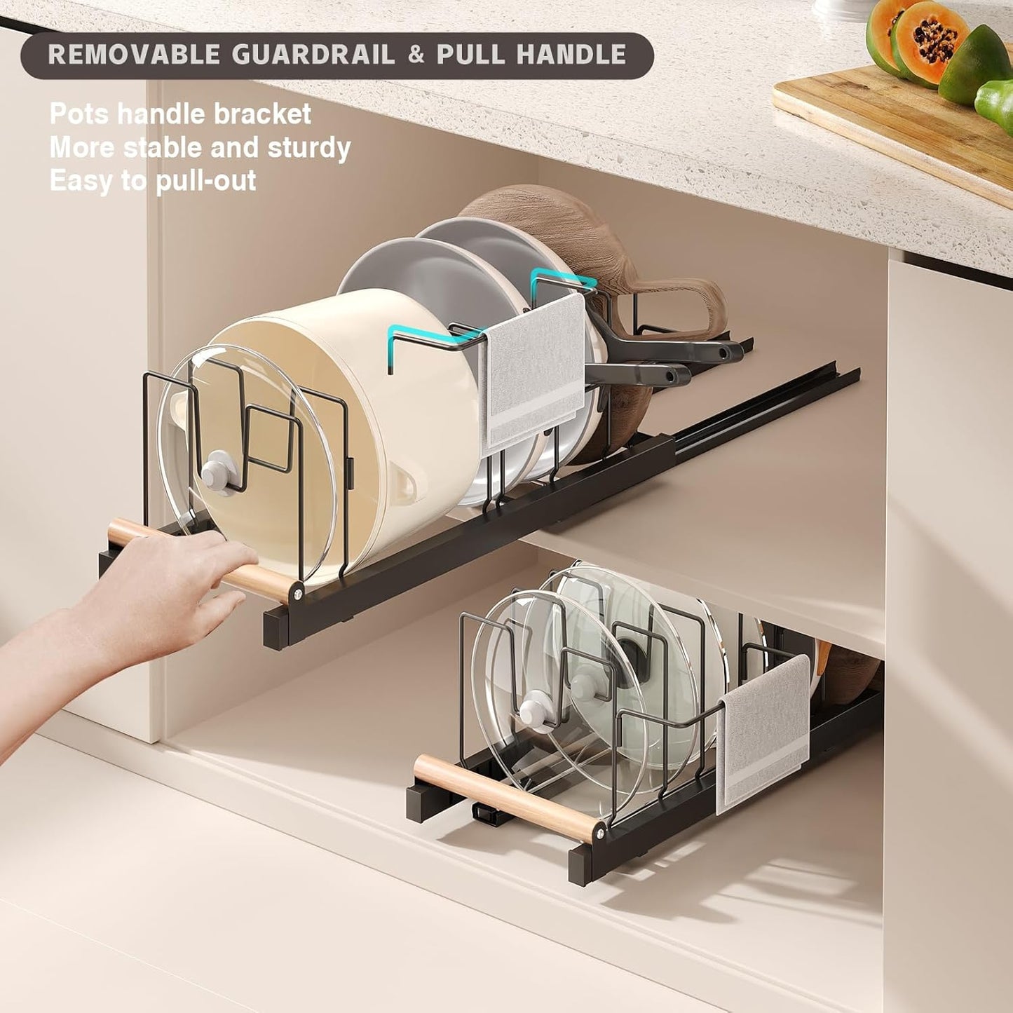 2 Pack Pull Out Pots and Pans Organizer Under Cabinet