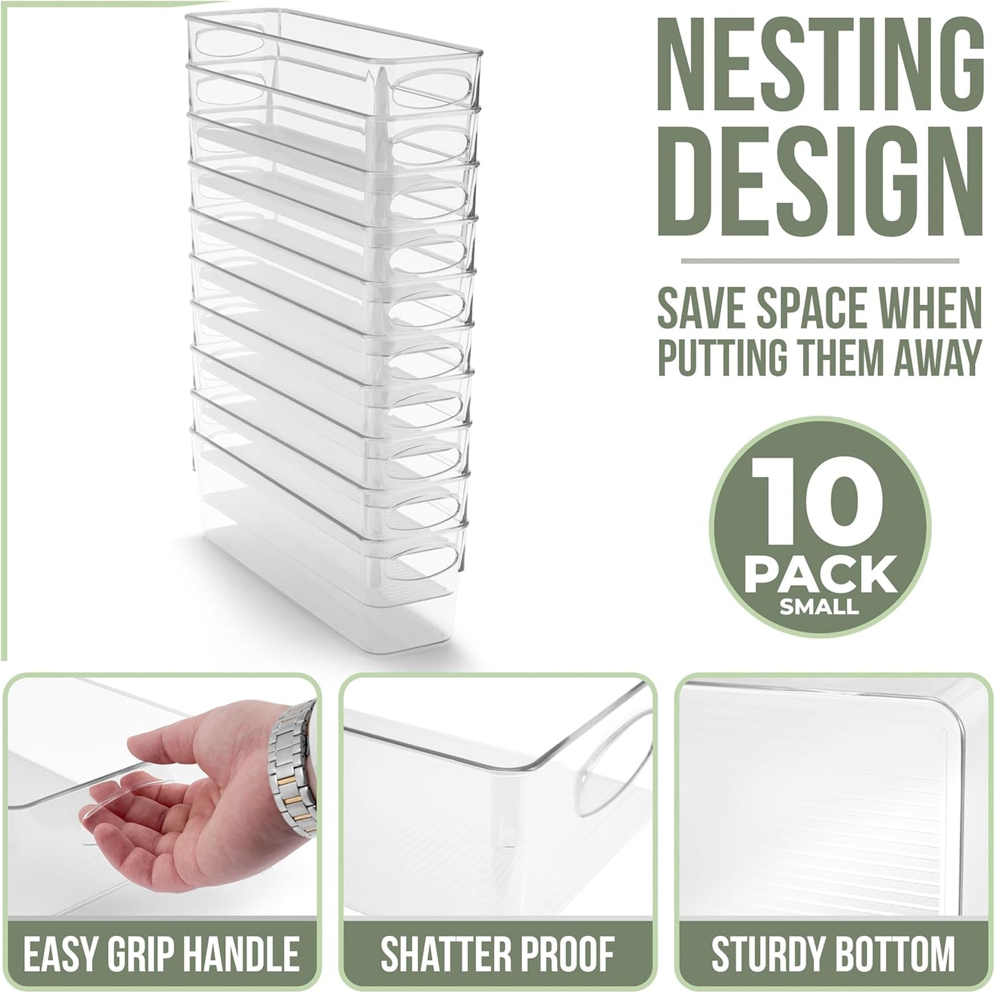 10-Pack Small Clear Plastic Organizing Bins – Clear Bins for Organizing, Refrigerator Organizers