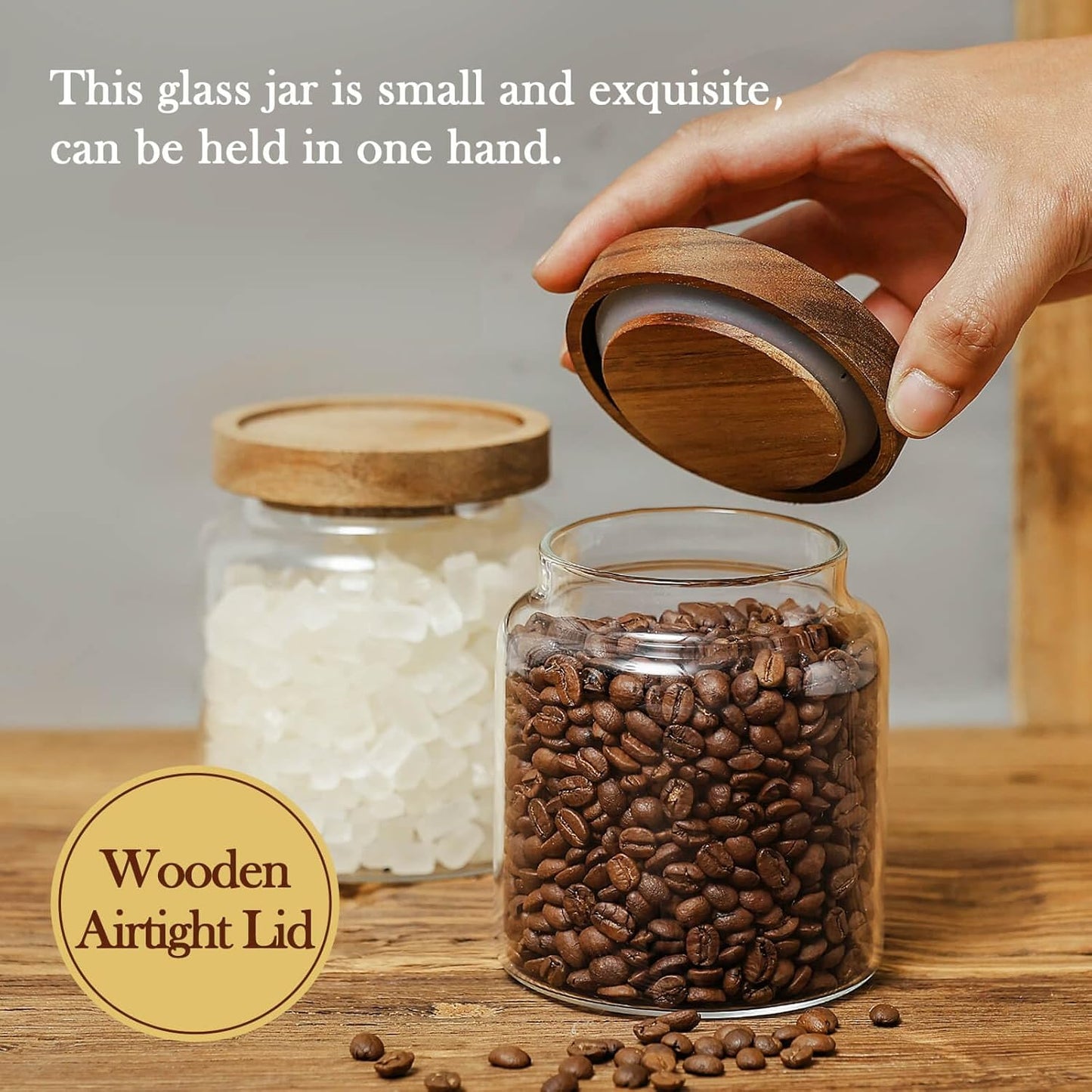 Glass Storage Container Airtight Food Jars Kitchen Canister with Wood Lids