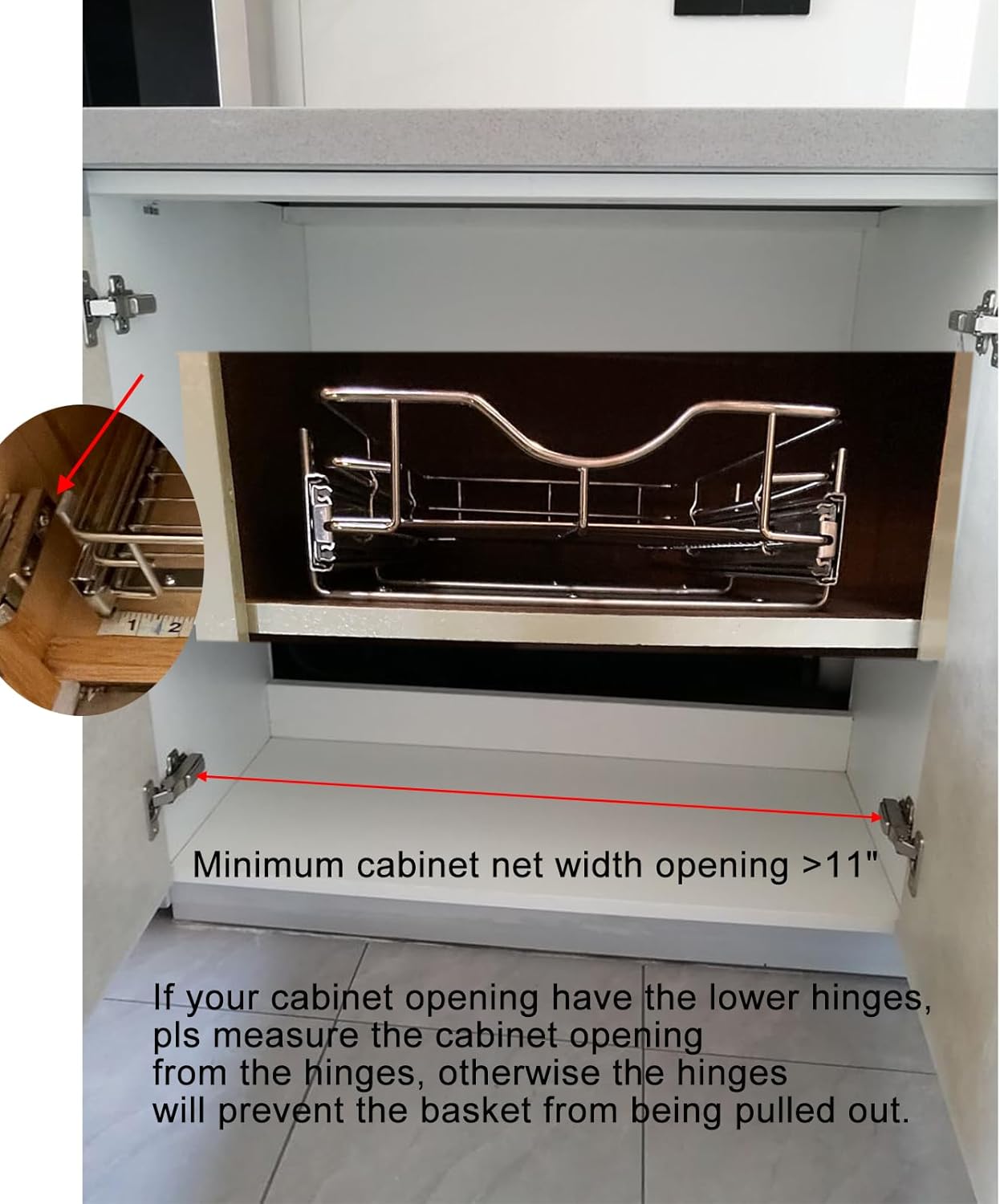 1 Tier Pull Out Cabinet Organizer (11" W x 21" D) Heavy-Duty Metal Sliding Drawer Shelf