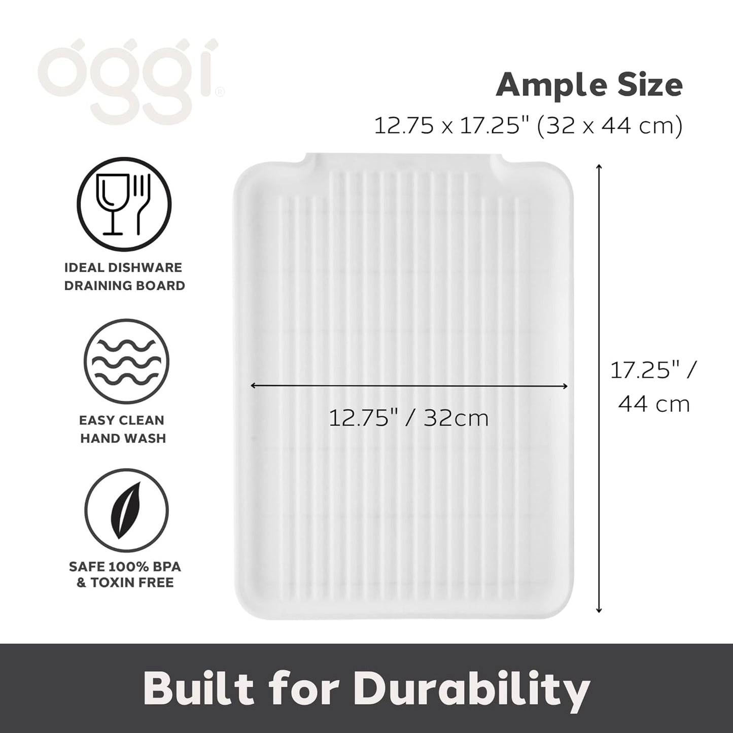 Dish Drain Board and Drying Rack Tray for Kitchen Counter, Plastic Drainboard with Raised Ridges