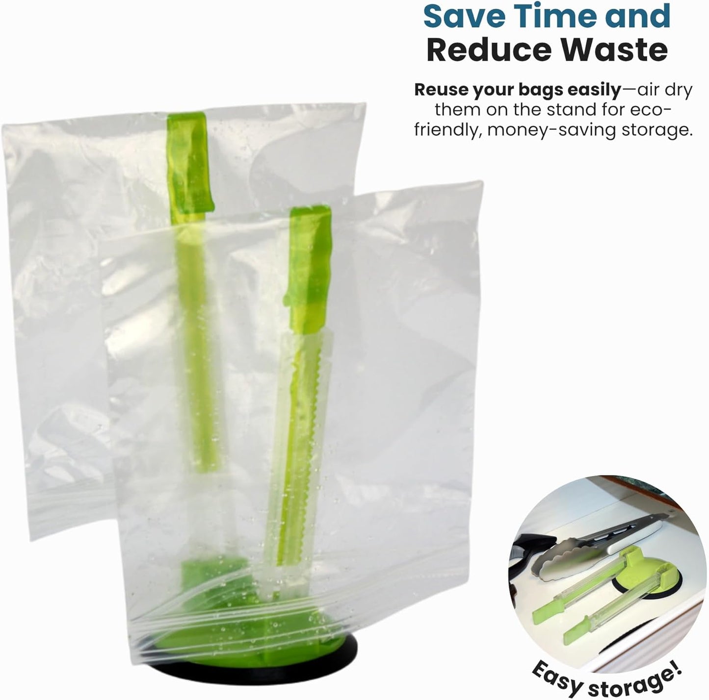 Adjustable Baggy Rack Stand 2 Pack Hands Free Food Storage Bag Holder Stand for Freezer and Sandwich Bags Clip Stand for Pouring Leftovers or Drying Reusable Ziploc Bags