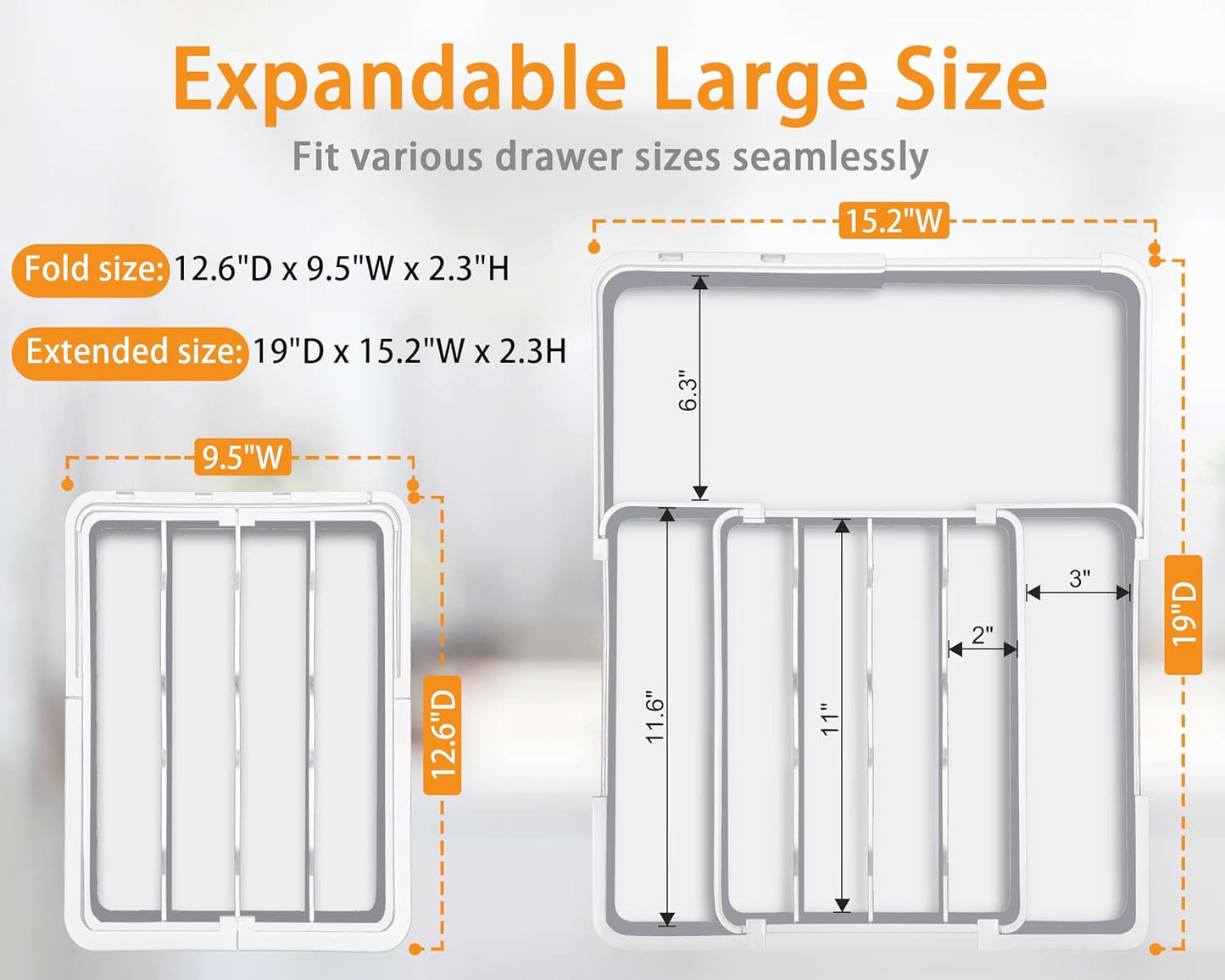 Silverware Drawer Organizer, Adjustable Kitchen Drawer Organizer, Expands from 4 to 7 Slots