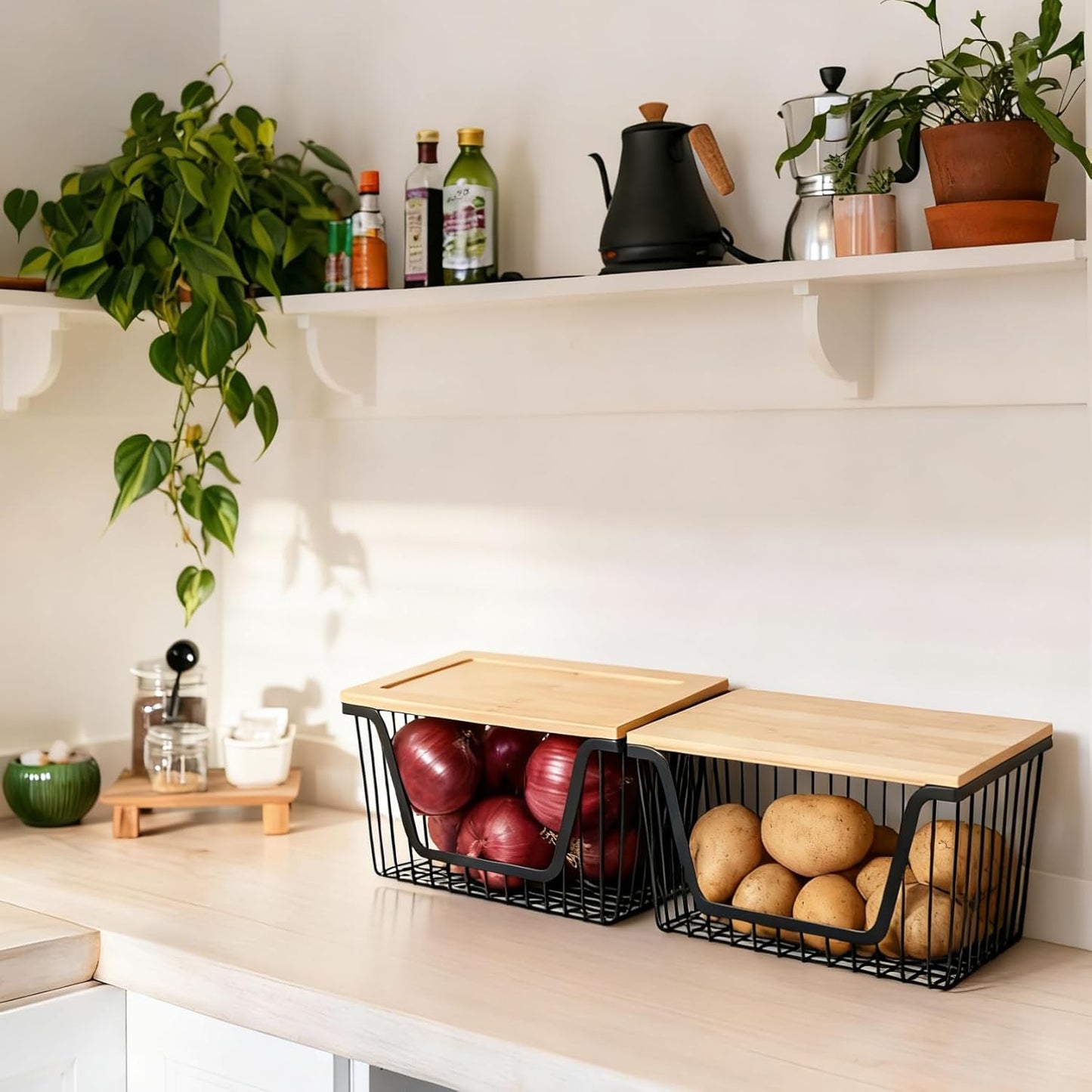 2 Pack Onion and Potato Storage Bins, Stackable Pantry Organizers Storage