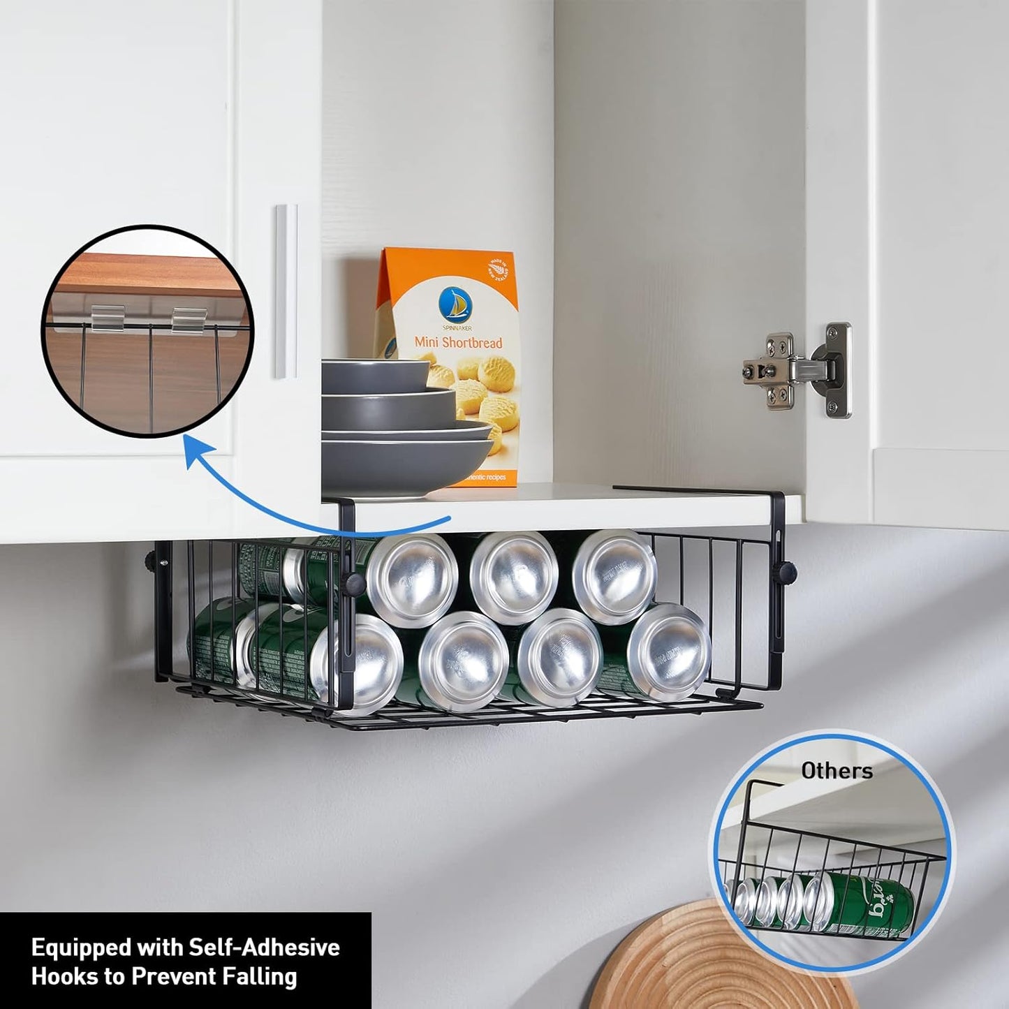 2 Pack Hanging Under Shelf Storage Basket,Adjustable Under Cabinet Add-on Storage Racks Slide-in Baskets Organizer for Laundry Room Kitchen Pantry Desk Bookshelf, Black
