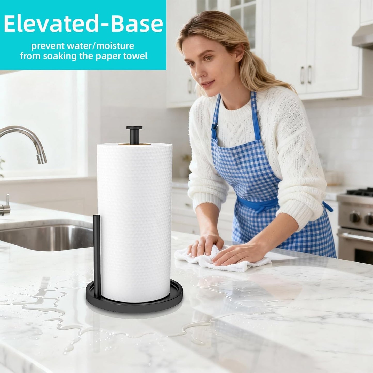 Paper Towel Holder Countertop, Standing Paper Roll Holder with Anti Slip Weighted Base