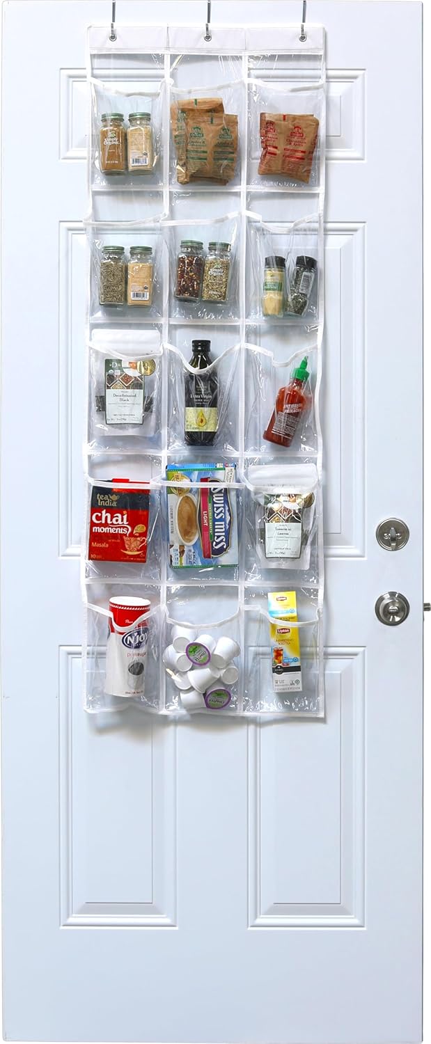 2-Pack Clear Over the Door Hanging Pantry Organizer (52" x 18") with 15 Pockets Each