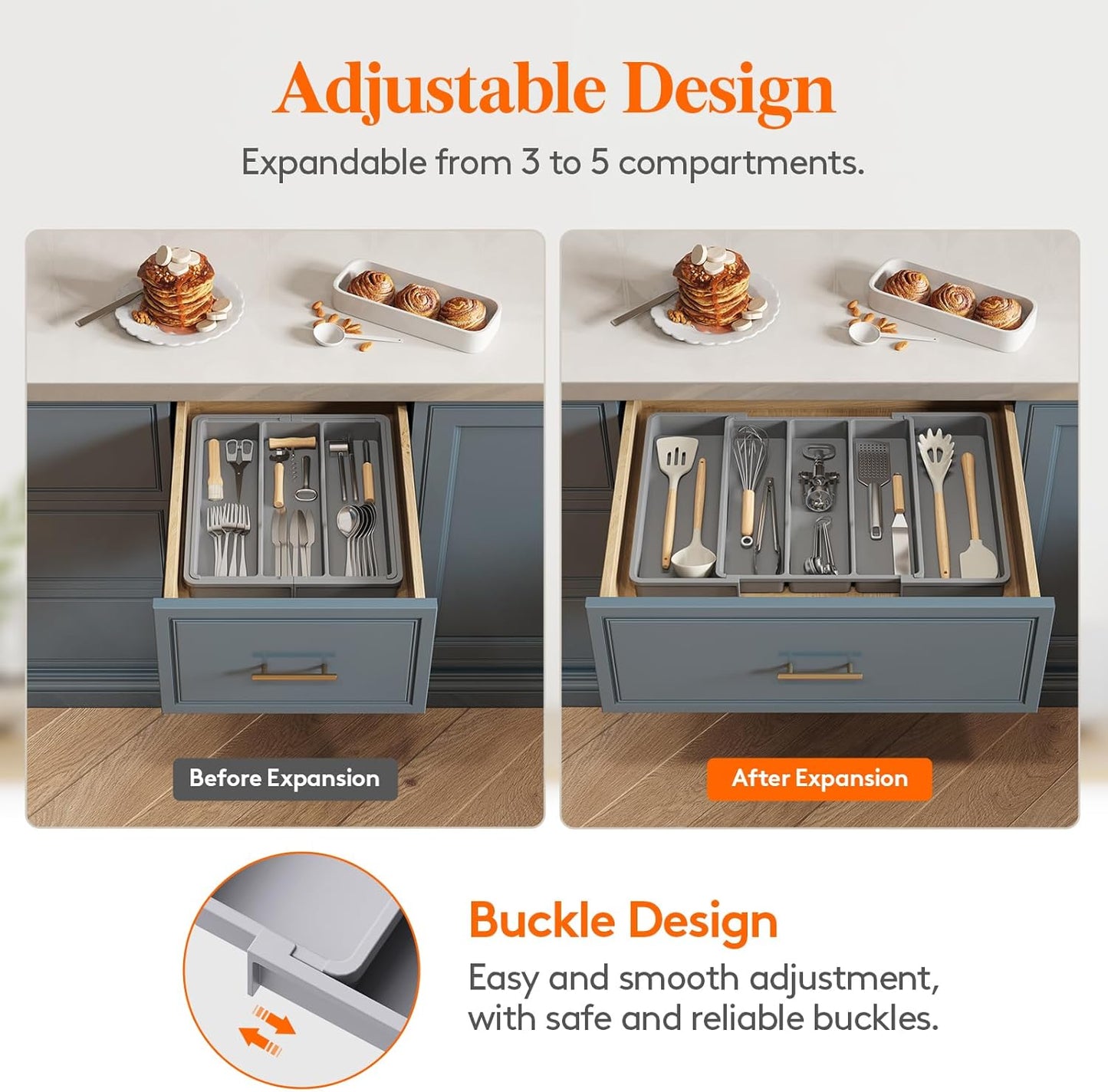 Utensil Organizer for Kitchen Drawers, Expandable Cooking Utensil Tray
