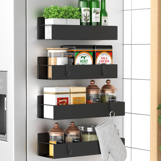 Metal 4 Pack Magnetic Spice Storage Rack Organizer for Refrigerator and Oven