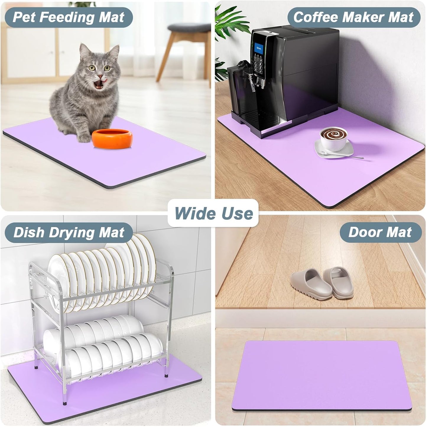 Rnivvi Coffee Mat, 12" x 19" Coffee Bar Mats for Espresso Machine Station Accessories and Organizer, Hide Stain Rubber Backed Absorbent Dish Drying Pad for Kitchen Counter, Cute Bar Decor Pad, Purple