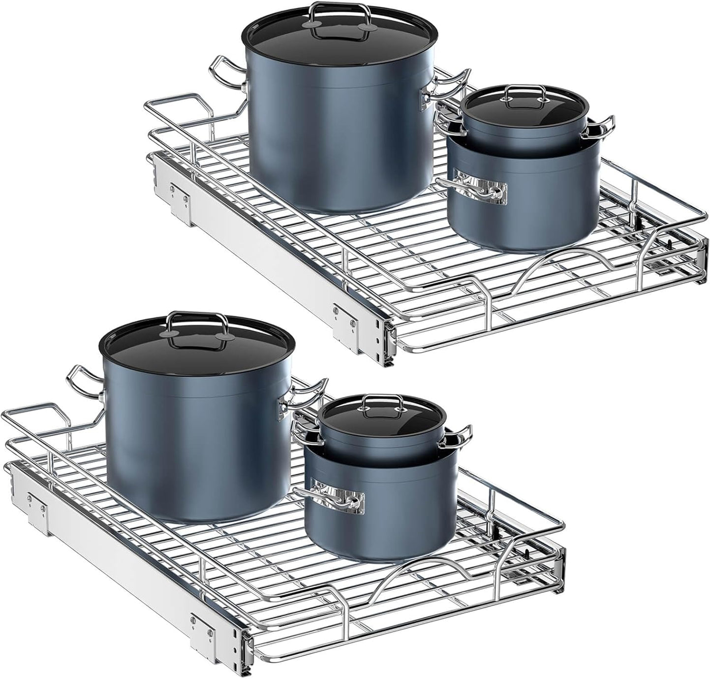 Pull Out Cabinet Organizer 2 Pack (15" W x 21" D), Pull out Shelves 1 Tier