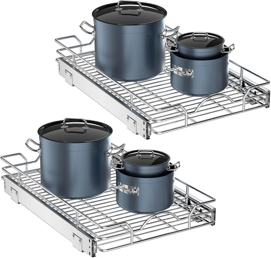Pull Out Cabinet Organizer 2 Pack (15" W x 21" D), Pull out Shelves 1 Tier