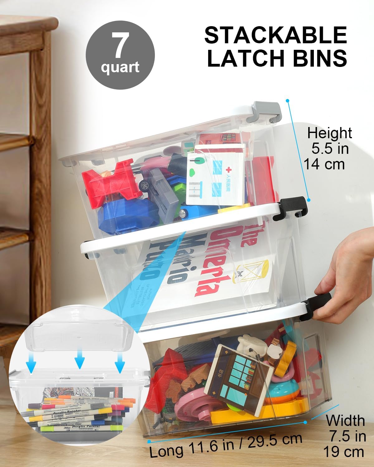 Plastic Storage Bins with Lids 6 Pack Storage Organizer