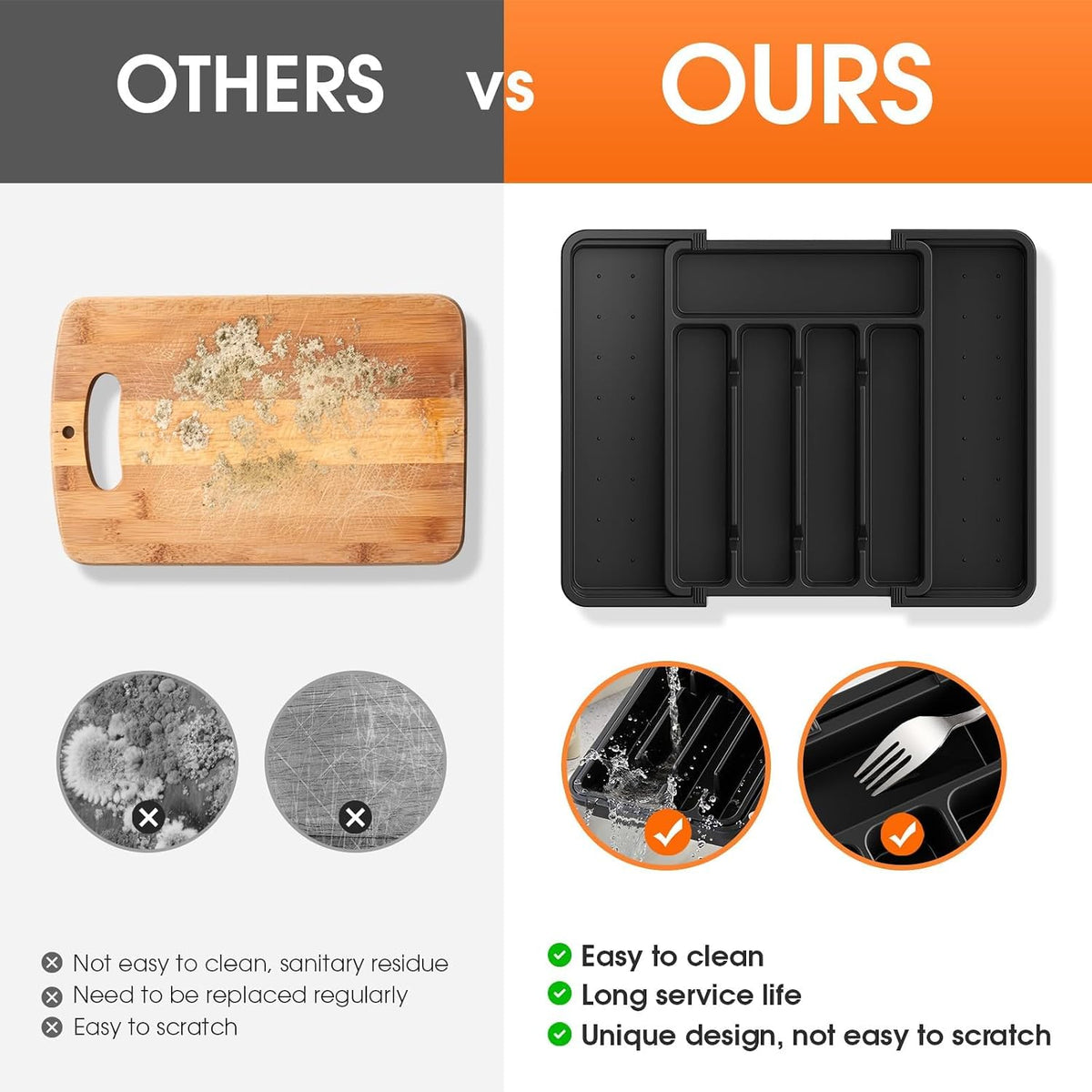 SpaceHacks Silverware Organizer，Adjustable & Expandable Draw