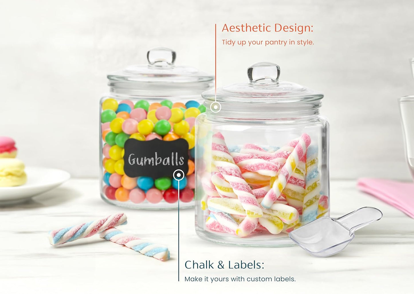 Glass Storage Jars with Lids - 29oz (Set of 2), Kitchen Canisters for Sugar, Cookies, Cotton Balls