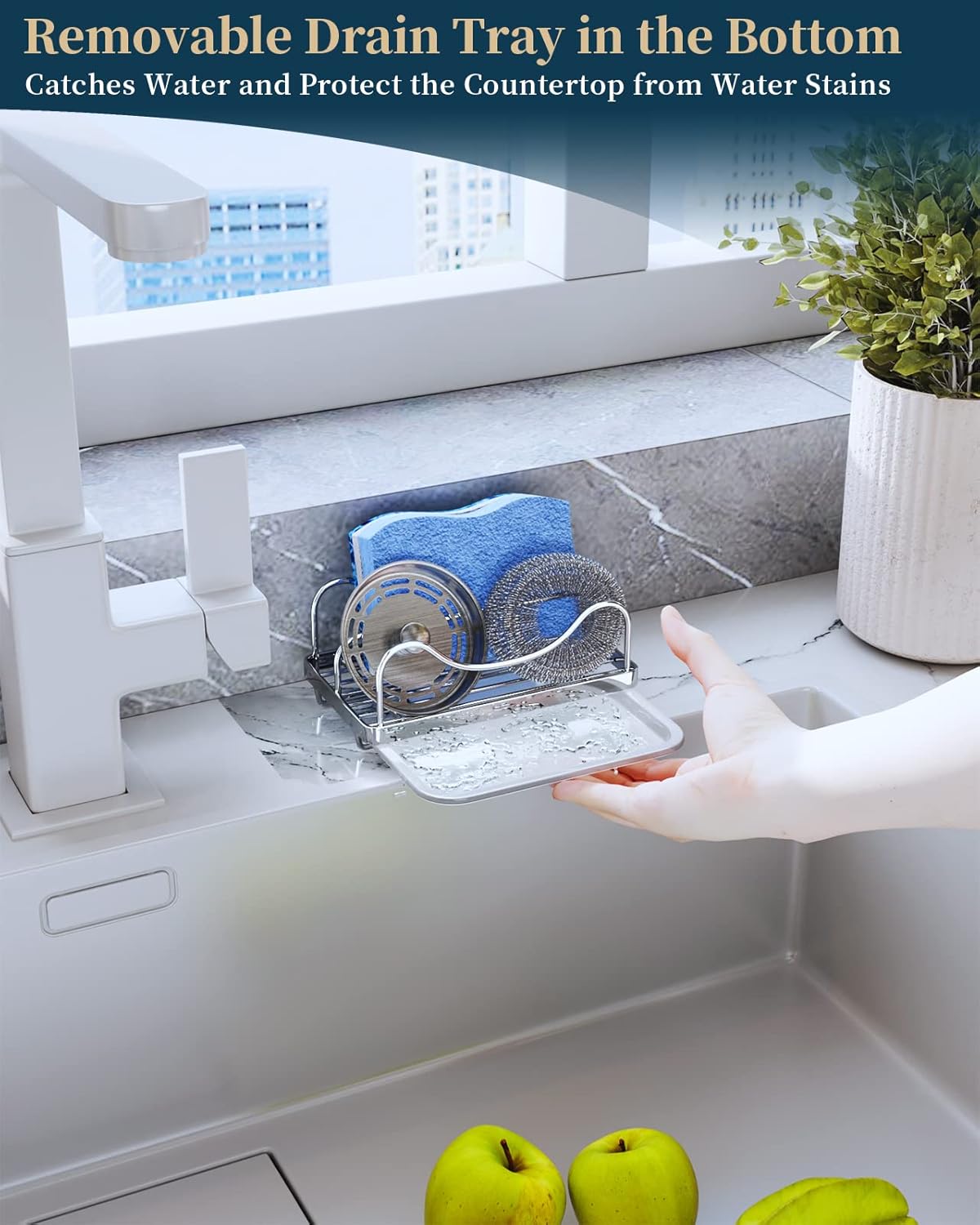 Sponge Holder for Kitchen Sink - Movable Sink Caddy for Countertop Organizer