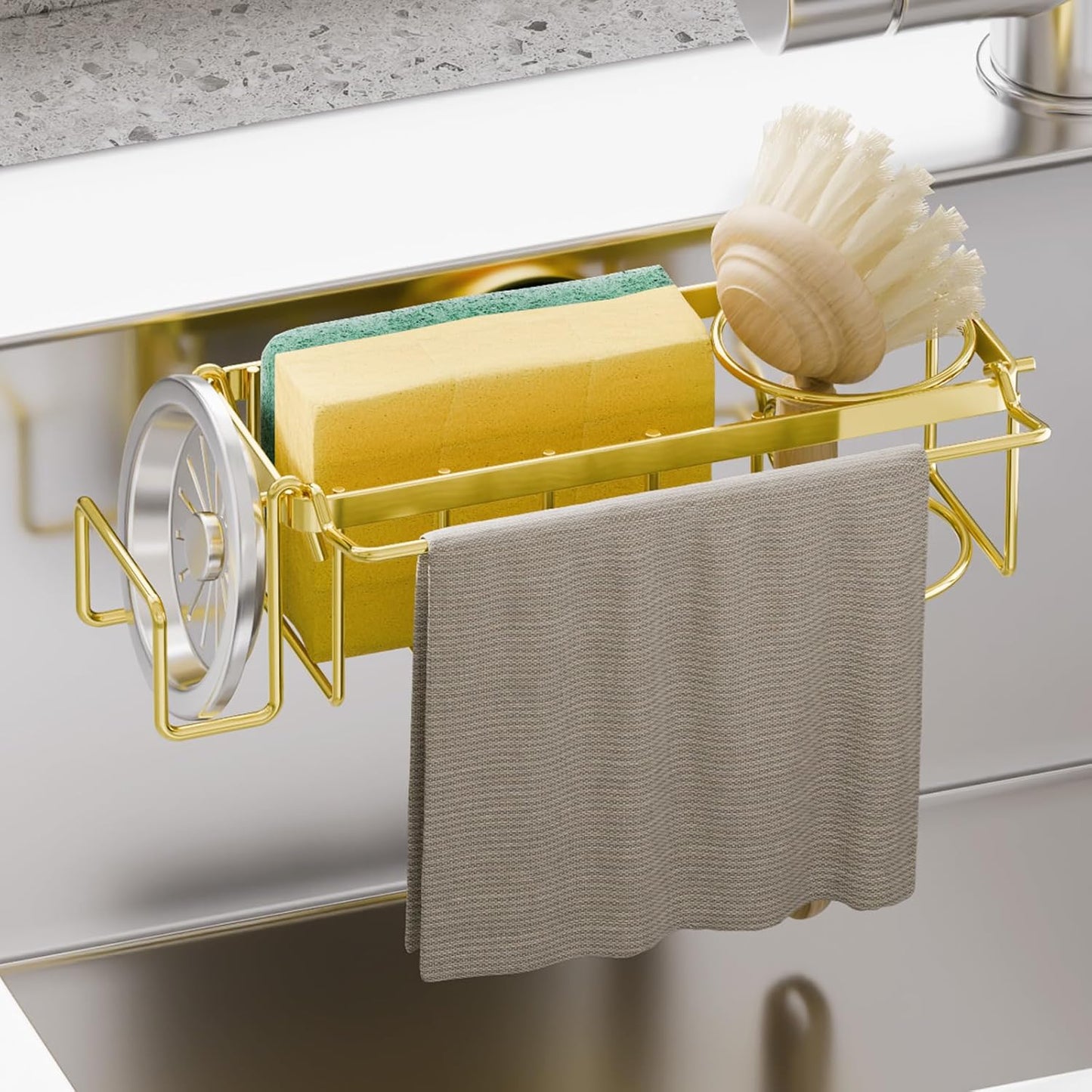 Sponge Holder with Strong Suction Cup, 4-in-1 Rustproof Sink Organizer - Sink Caddy Holds Sponges