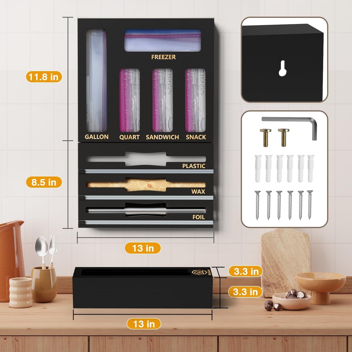 9 IN1 Bamboo Storage Bag Drawer Organizer with Cutter