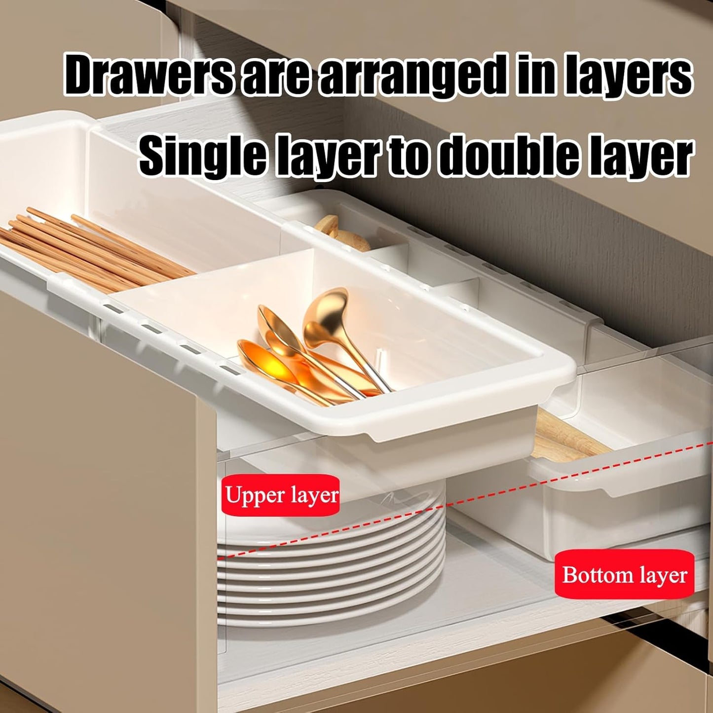 Expandable Drawer Organizer, 2 PCS Adjustable Drawer Organizer Trays