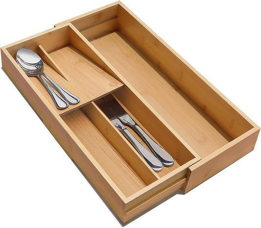 Expandable Bamboo Kitchen Drawer Organizer - Silverware Organizer