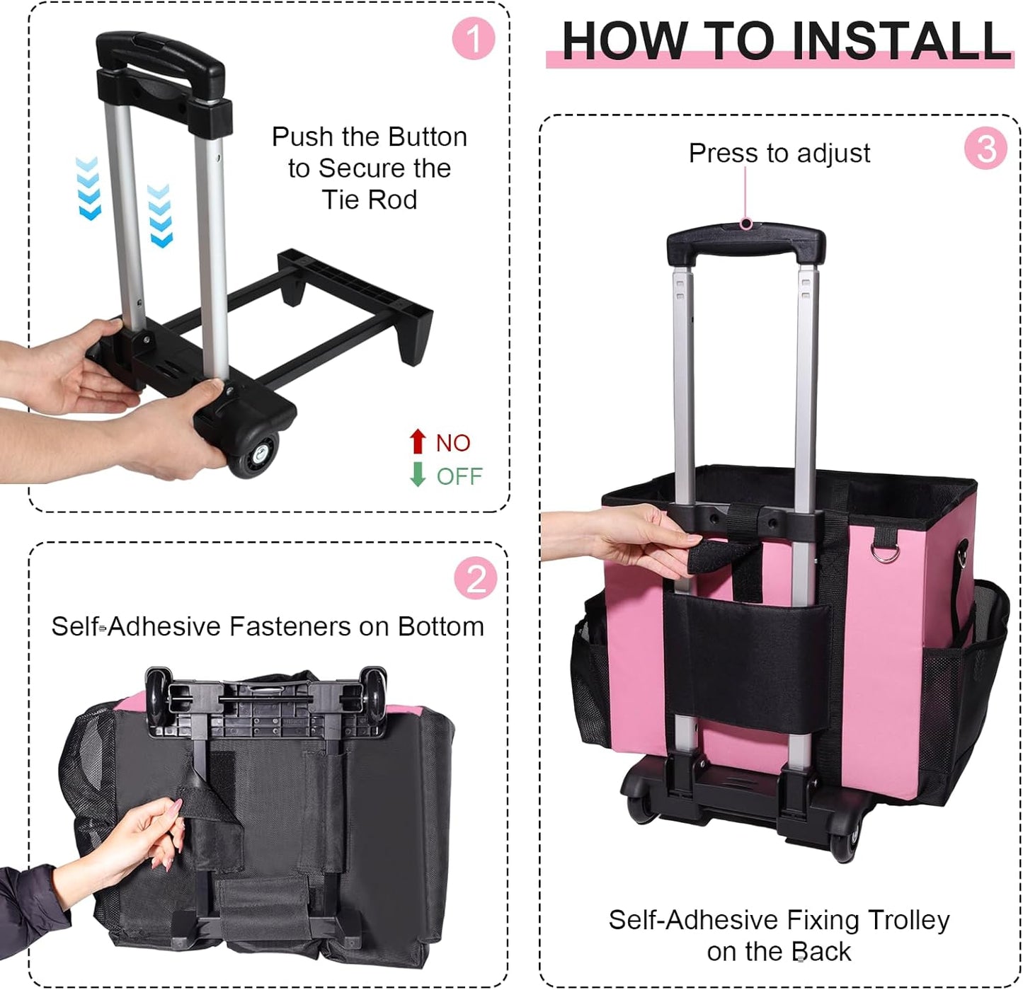 Large Rolling Cleaning Caddy Bag with Wheels, with Detachable Trolley