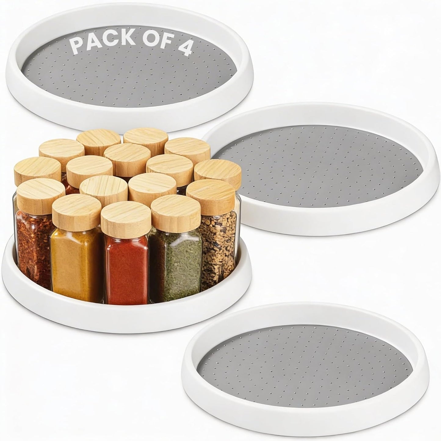 Lazy Susan Organizer Set of 4, 10 Inch Non-Skid Turntable for Cabinet, Pantry, Kitchen, Countertop