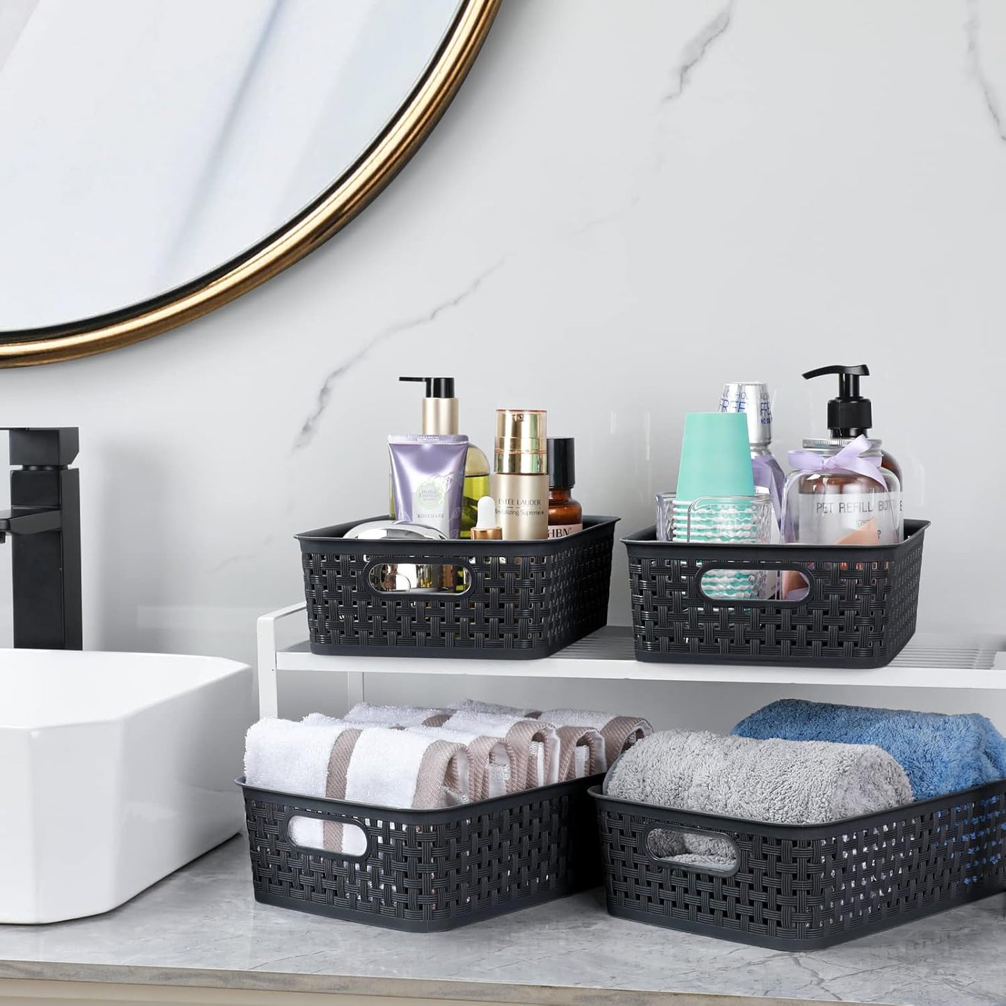 [ 8 Pack ] Plastic Storage Baskets, Small Pantry Organization and Storage Bins