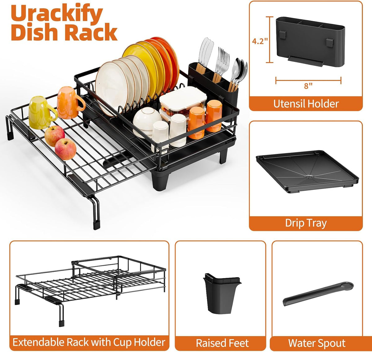 Urackify Expandable Sink Dish Drying Rack for Kitchen Counte