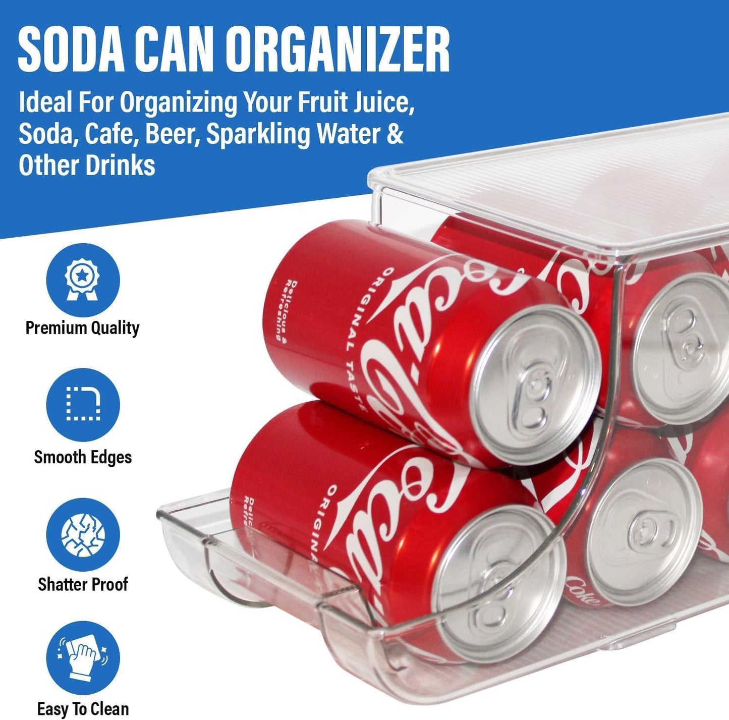 Soda Can Organizer with Lids, Stackable Soda Can Dispenser for Refrigerator
