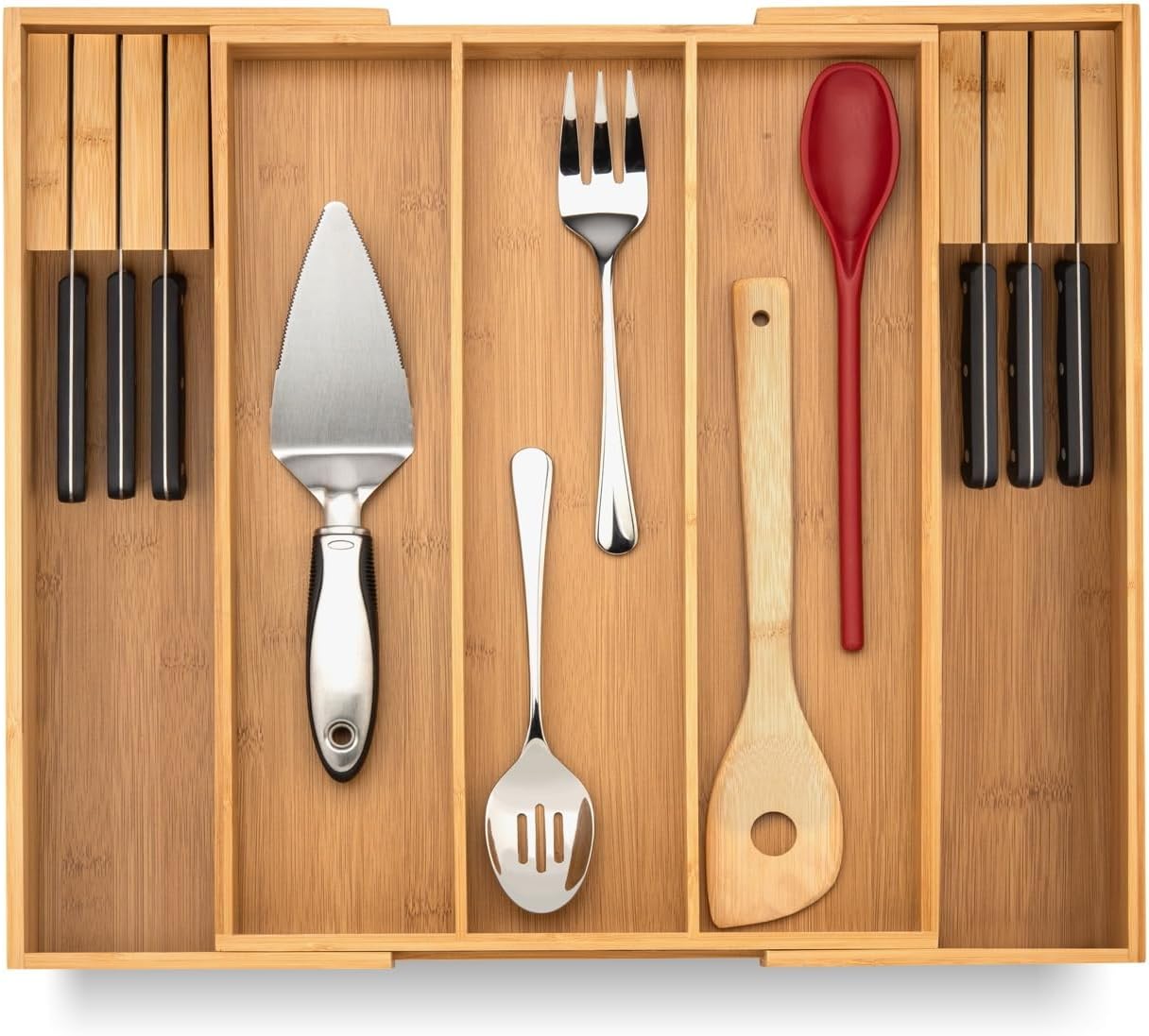 Kitchen Drawer Organizer with Knife Blocks - Utensil Drawer Organizer for Kitchen