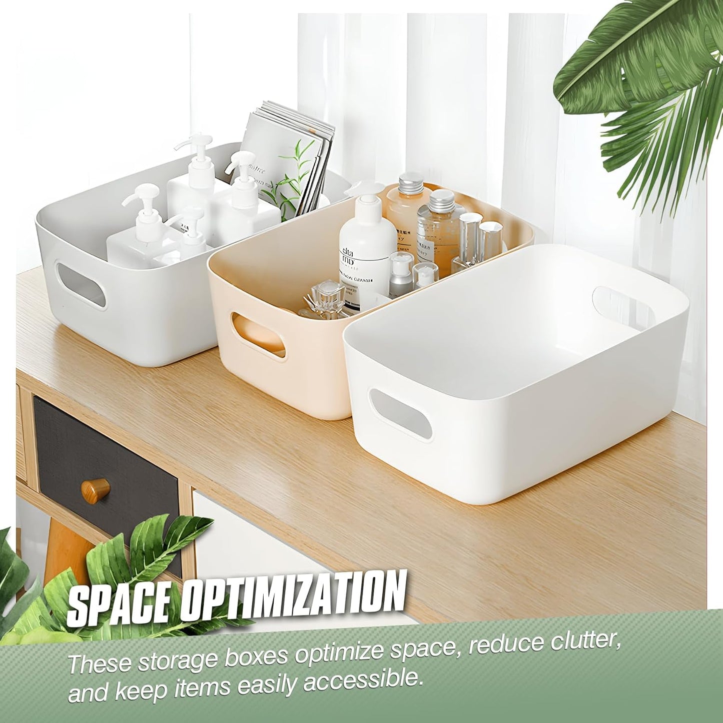 6-Pack Plastic Storage Bins Baskets of 3 Sizes