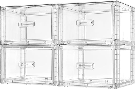 4 Pack 18QT Clear Stackable Storage Drawers,Easily Assemble Closet Organizers,Plastic Storage Bins for Bathroom,Cabinet,Kitchen Pantry,Under Sink Organization(Medium)