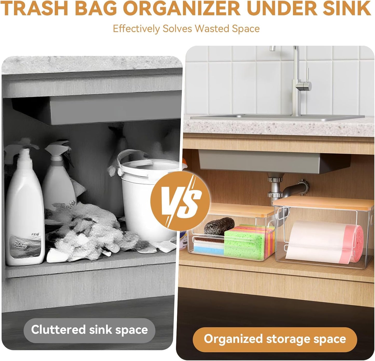Trash Bag Holder Dispenser 2 Pack, Garbage Bag Dispenser with Bamboo Lid & Handles