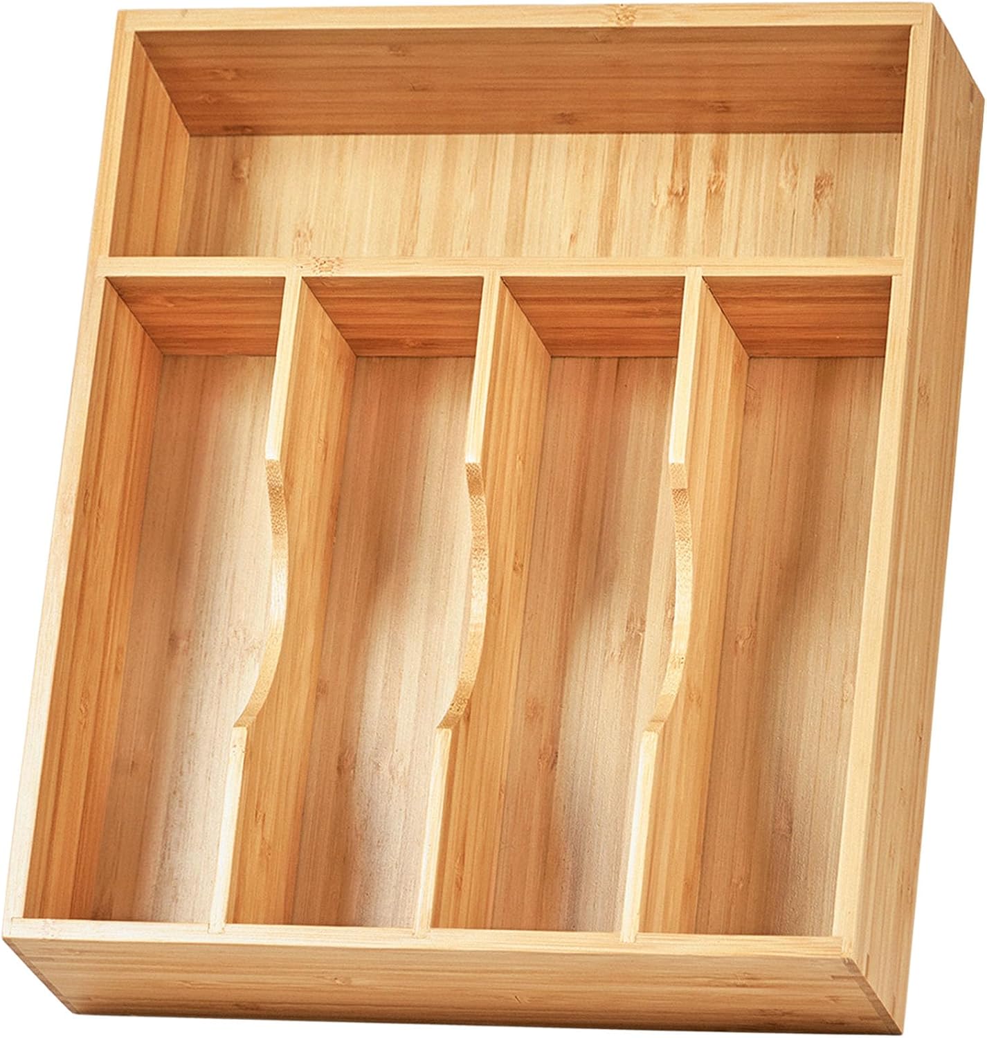 Bamboo Kitchen Drawer Organizer, 11 Inch Silverware Utensils Tray Holder with Grooved Dividers