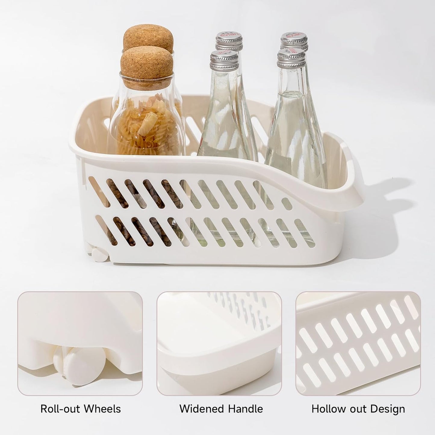 2 Pack Widened Pantry Organizers and Storage with Wheels Pull Out Kitchen Cabinet Organizers and Storage Multi-purpose Rolling Organizer Bin for Food, Snack, Cleaning Supplies