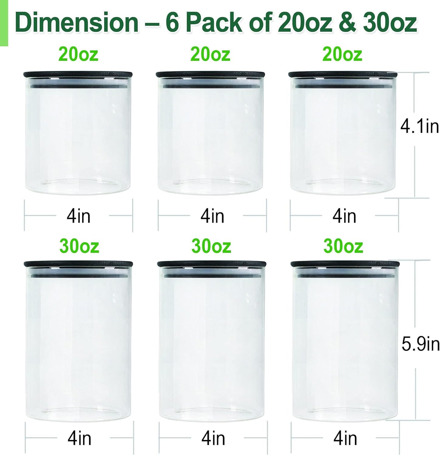 Glass Jars with Black Bamboo Lids, Food Storage Containers with Airtight Black Lids
