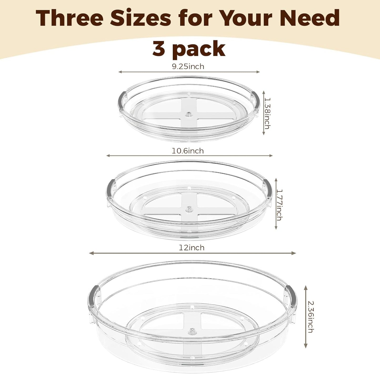 3 Pack Clear Lazy Susan Turntable Organizer for Cabinet, Table Top, Refrigerator
