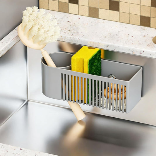 Inside Sink Sponge Holder,Grey Rustproof Sink Caddy and Scrub Holder for Kitchen Sink with Suction Cup,Adhesive,Plastic Dish Sink Organizer for Scrub Brush,Scrubber,Dish Sponge,Spinge Holder