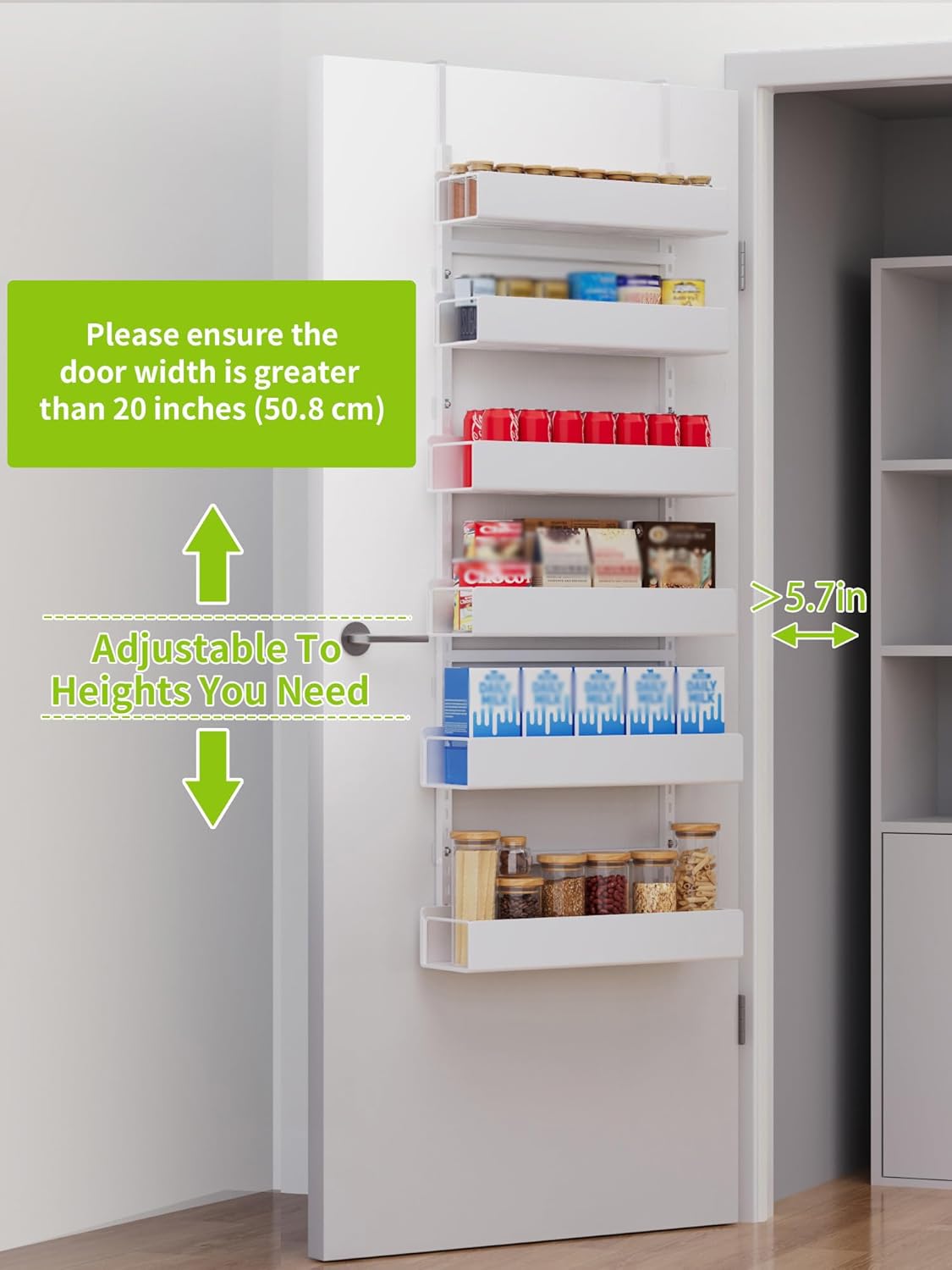 Over The Door Pantry Organizer, 6-Tier Pantry Organization and Storage, Hanging Spice Rack
