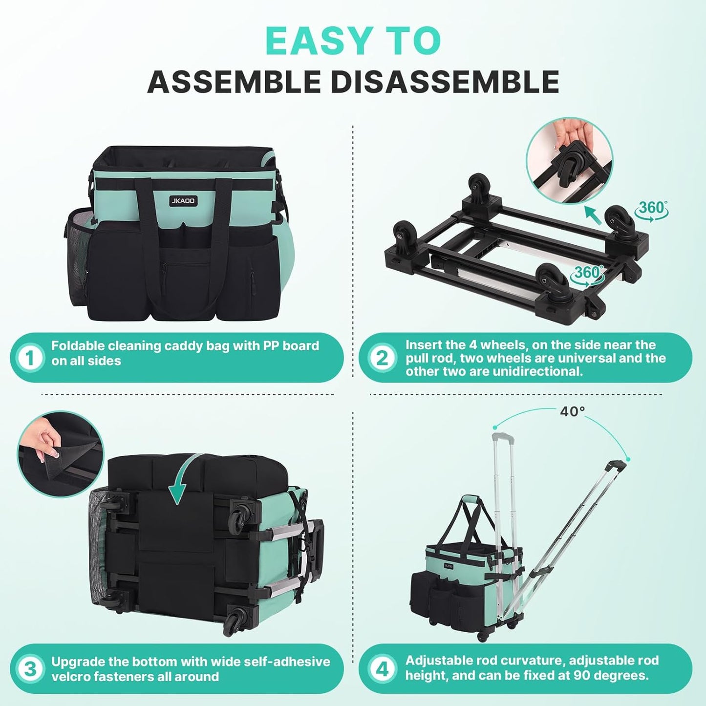 Large Rolling Cleaning Caddy Bag with Detachable Trolley