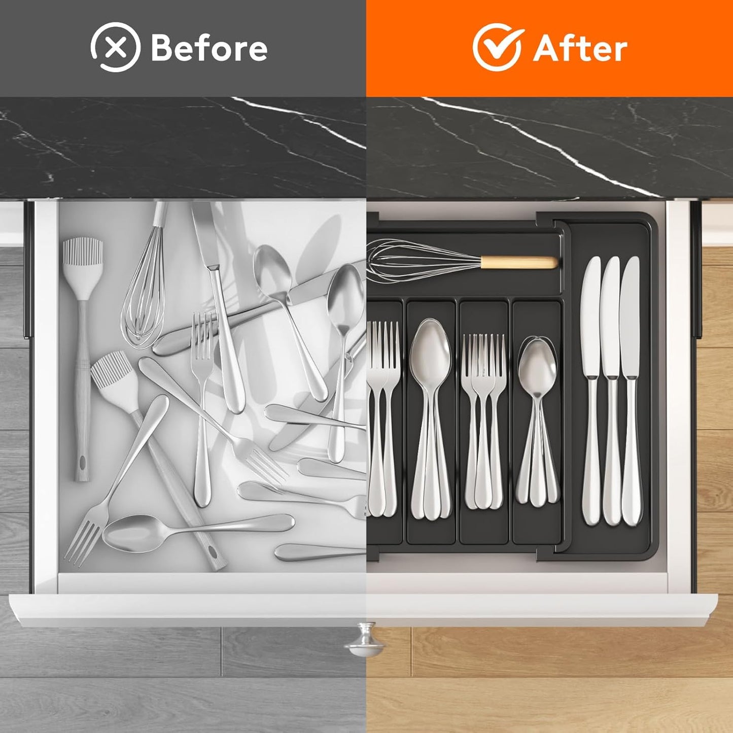 Expandable Silverware Organizer, Plastic Utensil Tray for Kitchen Drawer