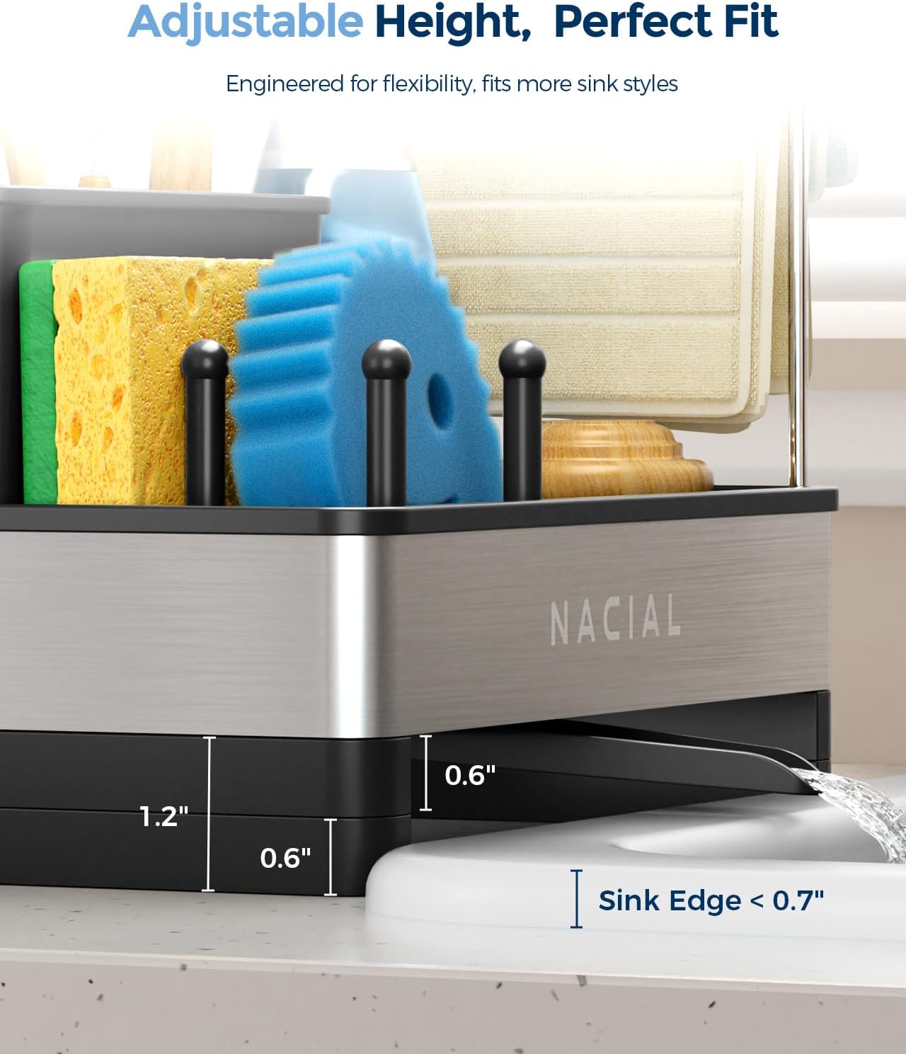 Kitchen Sink Caddy Organzier with High Brush Holder