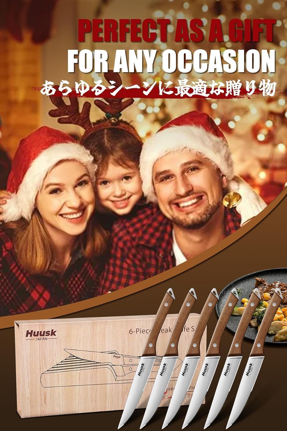 Steak Knives Set of 6 with Drawer Organizer-4.5 in Japanese Serrated Steak Knife Set with Block