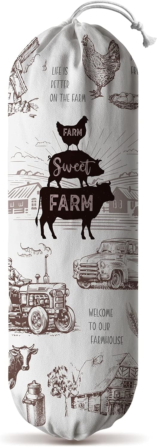 Grocery Plastic Bag Holder,Cow Rooster Plastic Bags Organizer,Garbage Shopping Trash Bags Storage for Kitchen,Farmhouse Home Decor,Gifts for Women Mom Grandma