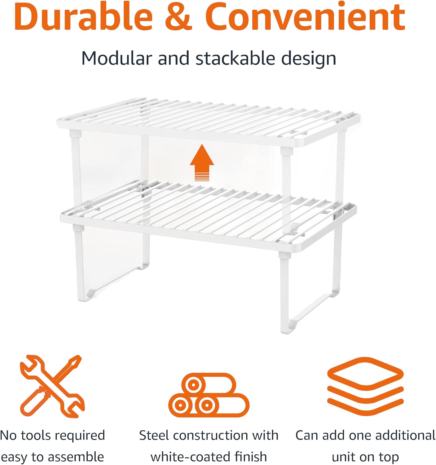 Space-Saving Stackable Metal Kitchen Cabinet Organizer Shelves for Dishes, Pantry Organization
