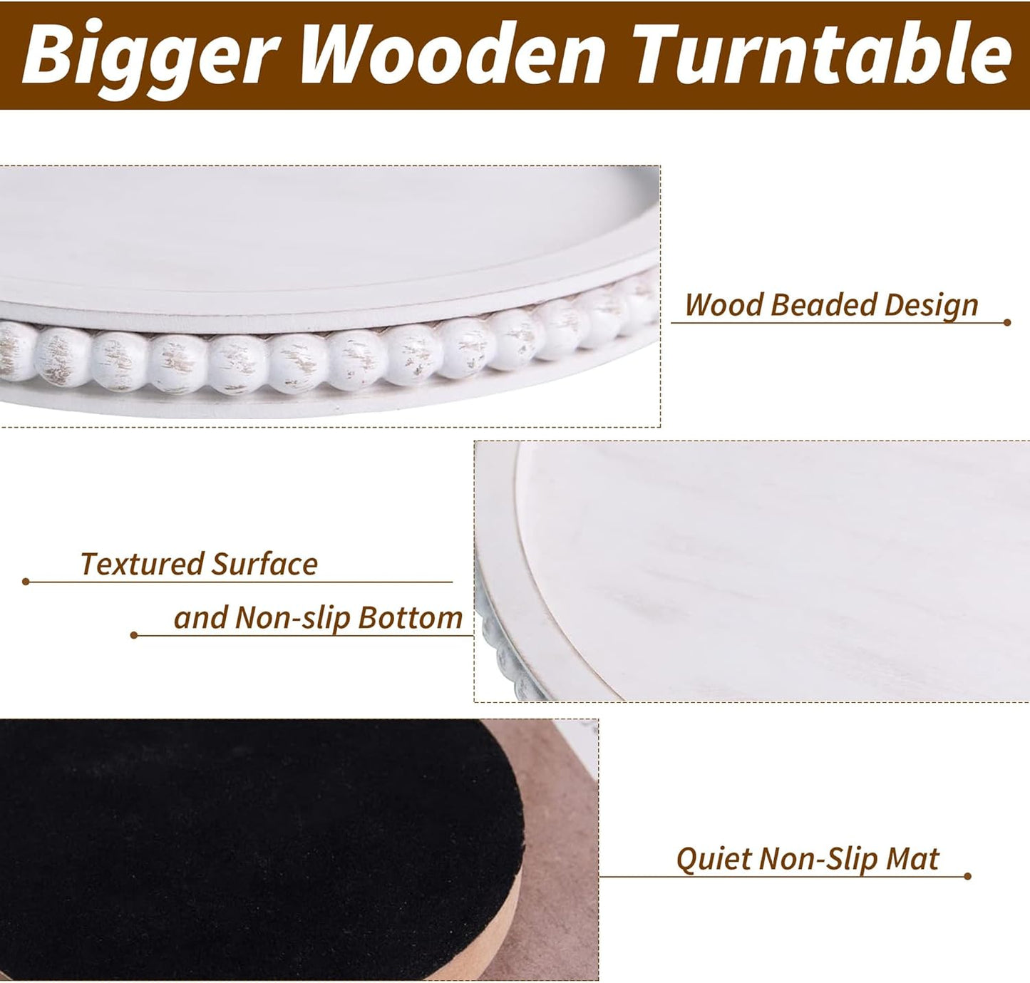 HPC Decor 12Inch Beaded Lazy Susan- Wooden Lazy Susan Organizer for Farmhouse Table Decor